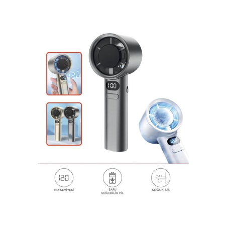 Dijital Ekranlı 120 Hız Ayarlı Taşınabilir Mini Fan | Gümüş Renk