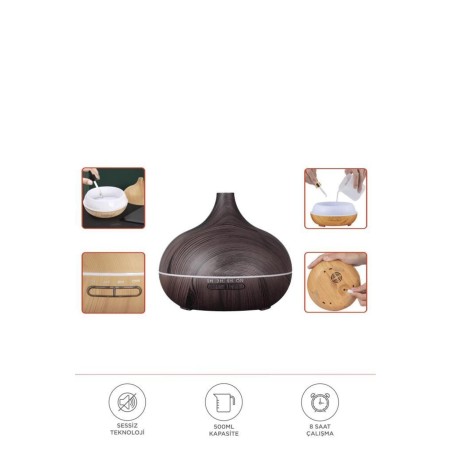 Koyu Ahşap LED’li Aroma Terapi Hava Nemlendirici | Dekoratif Buhar Makinesi