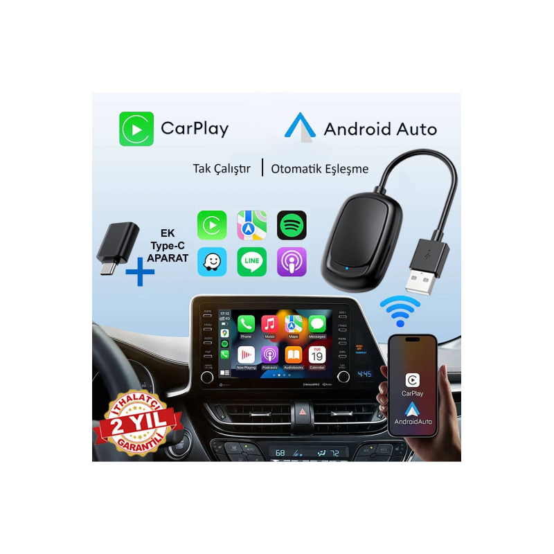 🚘 Mini Kablosuz CarPlay Adaptörü | USB & Type-C Uyumlu – Yeni Nesil Tasarım