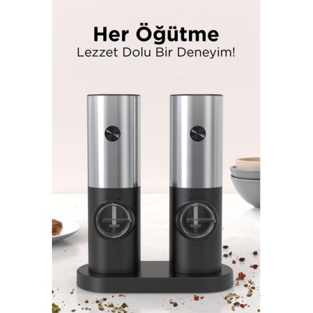Pilli Işıklı Otomatik Yeni Nesil Tuz Karabiber Değirmeni Baharat Öğütücü