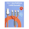 120W Destekli 3 in 1 Şarj Kablosu Tek Kablo, Üç Bağlantı!