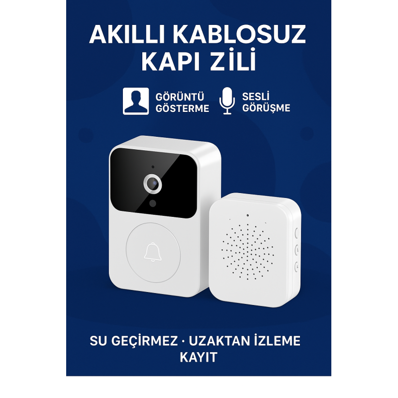 Akıllı Su Geçirmez Kablosuz Kapı Zili Uzaktan İzleme Görüşme Kayıt Özellikli