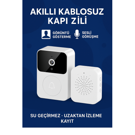 Akıllı Su Geçirmez Kablosuz Kapı Zili Uzaktan İzleme Görüşme Kayıt Özellikli